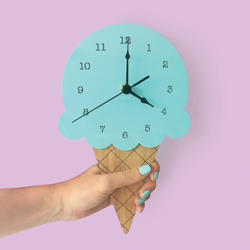 Nordic Ice Cream Wall Clocks Cute Creativity Cartoon Mute Watch Wall Home Decor Kids Room Wall Decoration Cute Ornament: Green