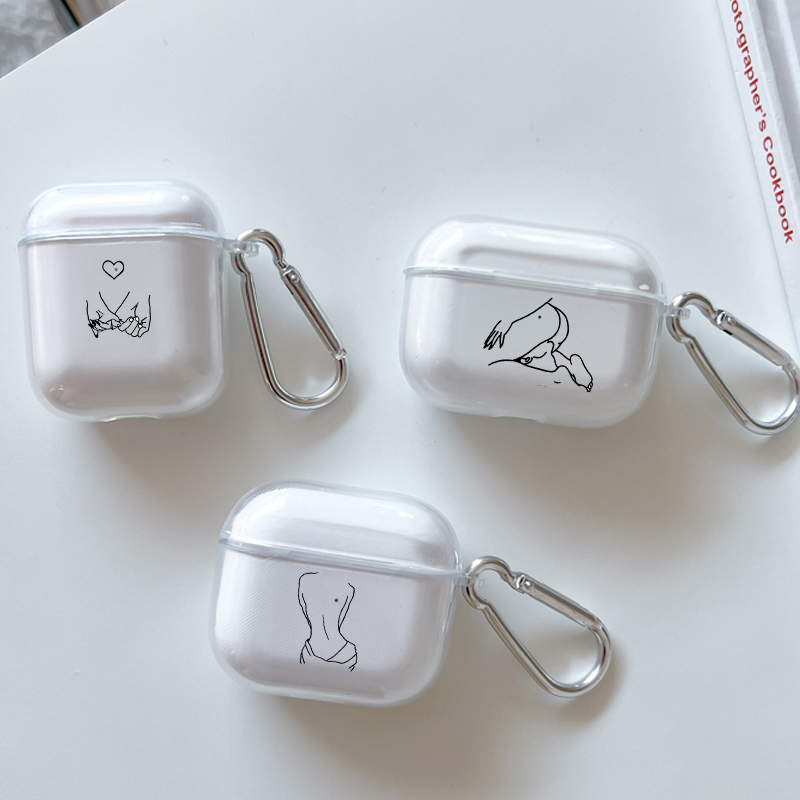 Funda protectora transparente para Apple Airpods 2 1, fundas de auriculares con gancho, negro, línea Sexy, arte rosa, amante, Airpod Pro 3 Pro2