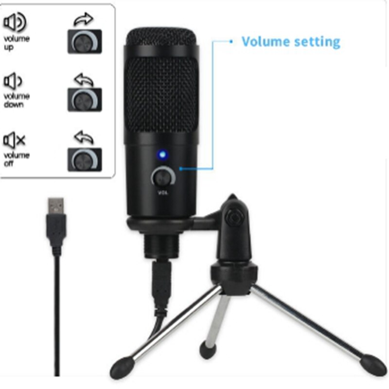 Condenser Microphone USB Microphone Karaoke Recording with Cantilever Bracket Tripod Plug and Play for Laptop Desktop PC