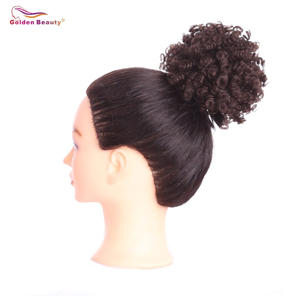 3inch High Afro Puff Hair Chignon Kinky Curly Ponytail Drawstring Short Ponytail Synthetic Hair Bun Golden Beauty