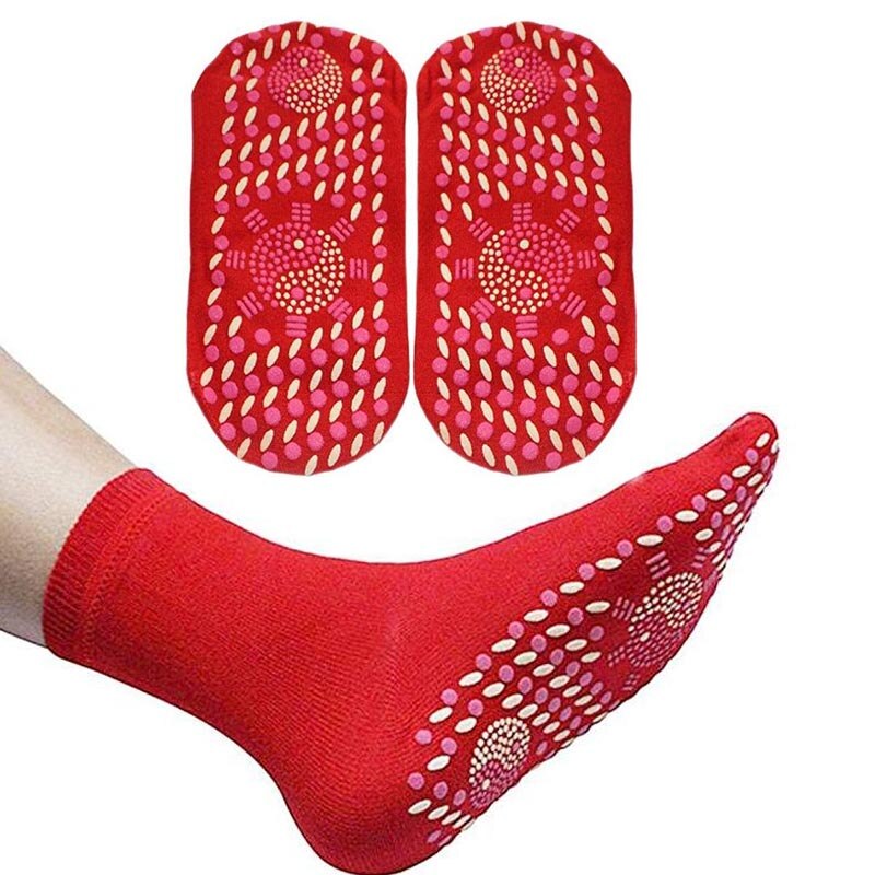 2 stk / par selvopvarmende sokker magnetiske massagesokker turmalin sokker udendørs åndbar frostbeskyttelse varme fodsokker: Rød