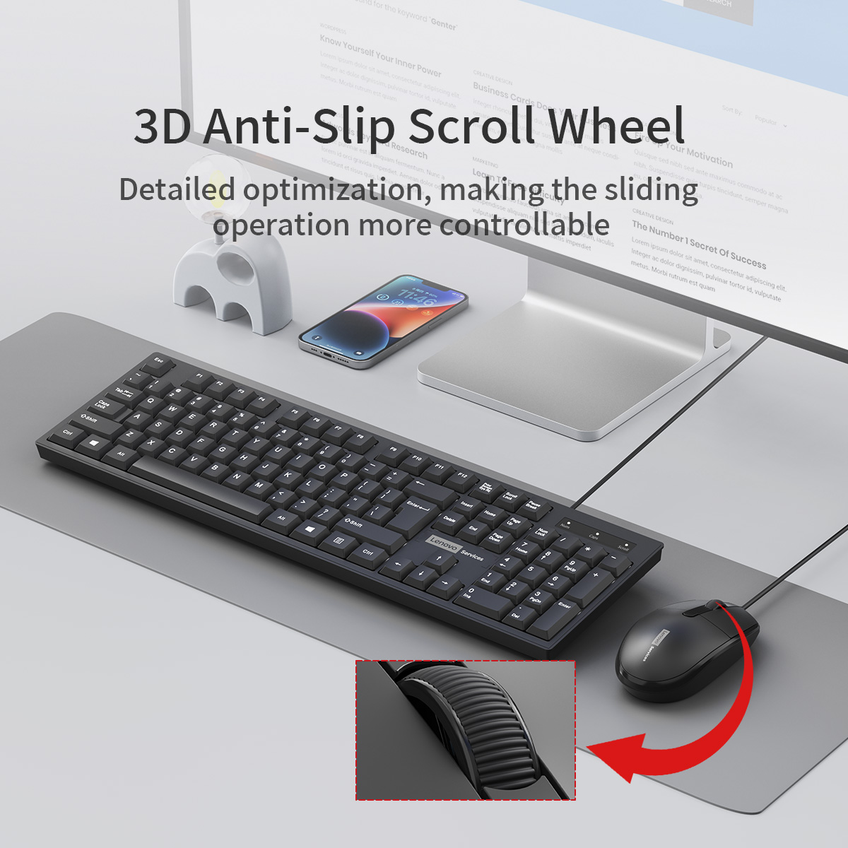 Lenovo Wired Keyboard and Mouse Set Classic Black Office Set Business Office Home Keyboard and Mouse 104 Key Layout Desktop Laptop Universal