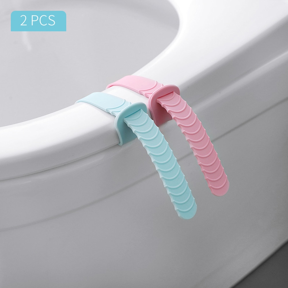 2 stuks huishoudelijke roze en blauwe toiletdeksels van siliconen, verstelbare hurktoiletdeksels, toiletgreep, badkamerbenodigdheden