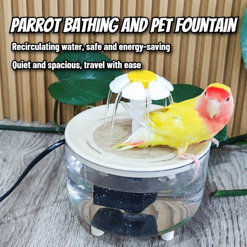 Bain de perroquets 2 en 1 à circulation automatique et fontaine d'eau pour animaux de compagnie, sans goutte pour petits animaux de compagnie, jouets pour animaux de compagnie alimentés par USB, jouets pour oiseaux