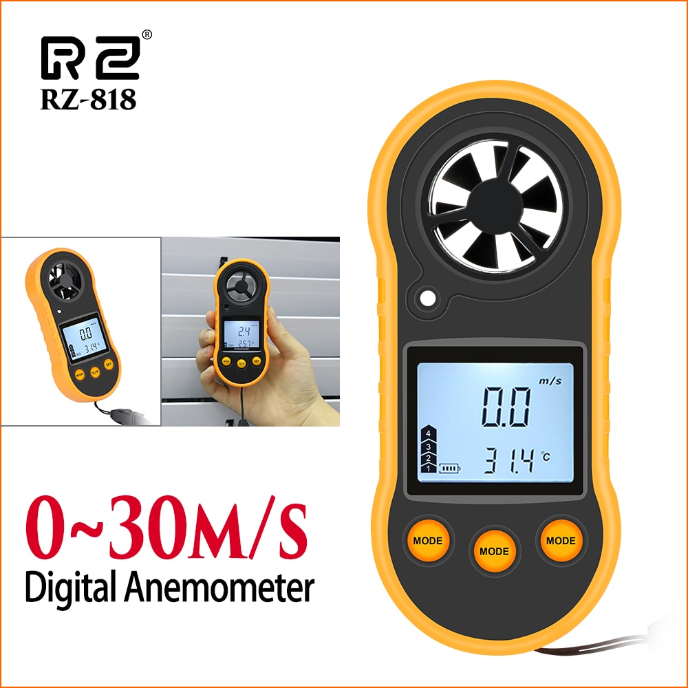 RZ Velocità Strumenti di Misura Anemometro Lcd Digitale di Velocità del Vento metro Sensore Portatile 0-30m/s GM816 Anemometro di Velocità del Vento Metro