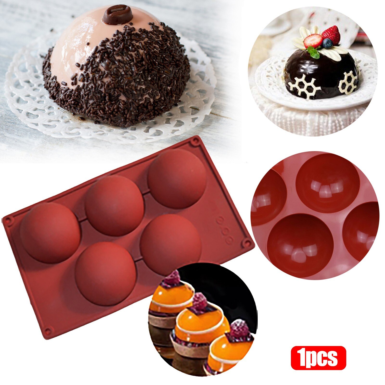 Extra Large 5-Cavity Semi Sphere Silicone Mold 1/2 Packs Kitchen Baking Mold For Making Cake Jelly Chocolate Molds Baking Tools