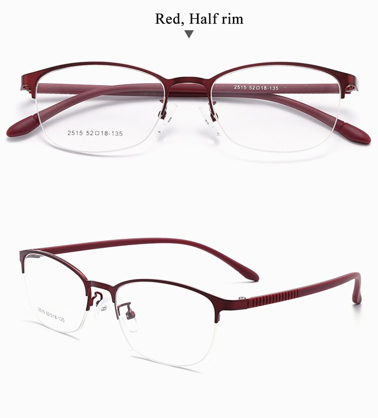 BCLEAR Urltra-licht-Licht Frauen Titan Legierung Oval Voll Halb Rand Brille Rahmen Brillen Mit flexibel Beine IP Galvanik 2515: halb rot