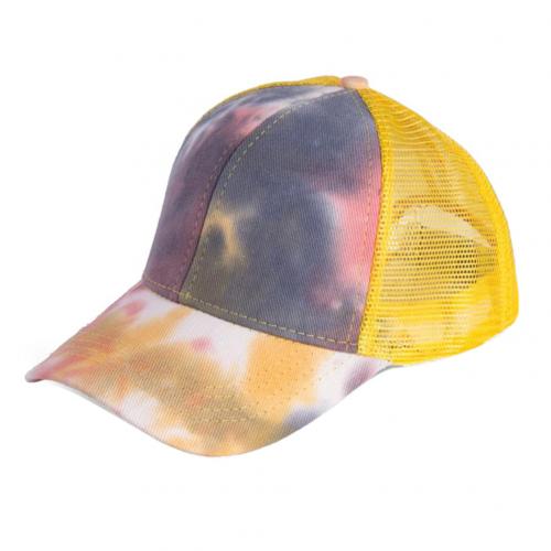 Udendørs kvinder slipsfarve anti sol justerbar bomuld baseball cap mesh hestehale hat til udendørs slipsfarve åndbar baseball cap hatte: Gul
