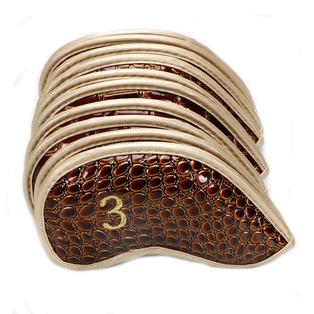 Latest golf iron headcover set crocodile skin PU hard cover 3-9P A S club cover Crystal Leather golf head cover