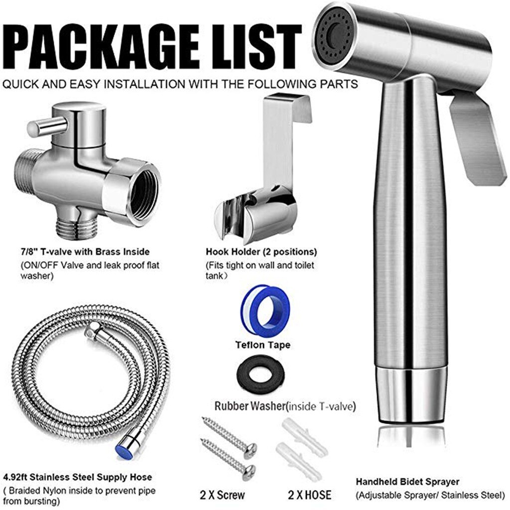 Handheld Toilet Bidet Sprayer Set Kit Stainless Steel Bidet Faucet for Bathroom Spray Shower Sprayer Douche Kit self cleaning