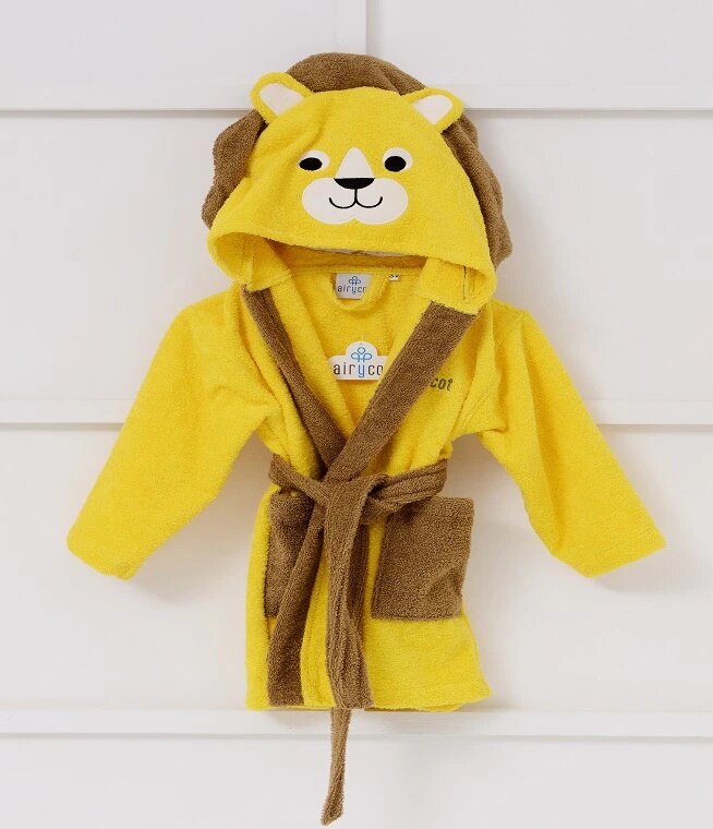 winter Spring Yellow Lion Dressing Gown Bathrobe Hooded-Eared Cotton 3 - 4 - 5 Years Old