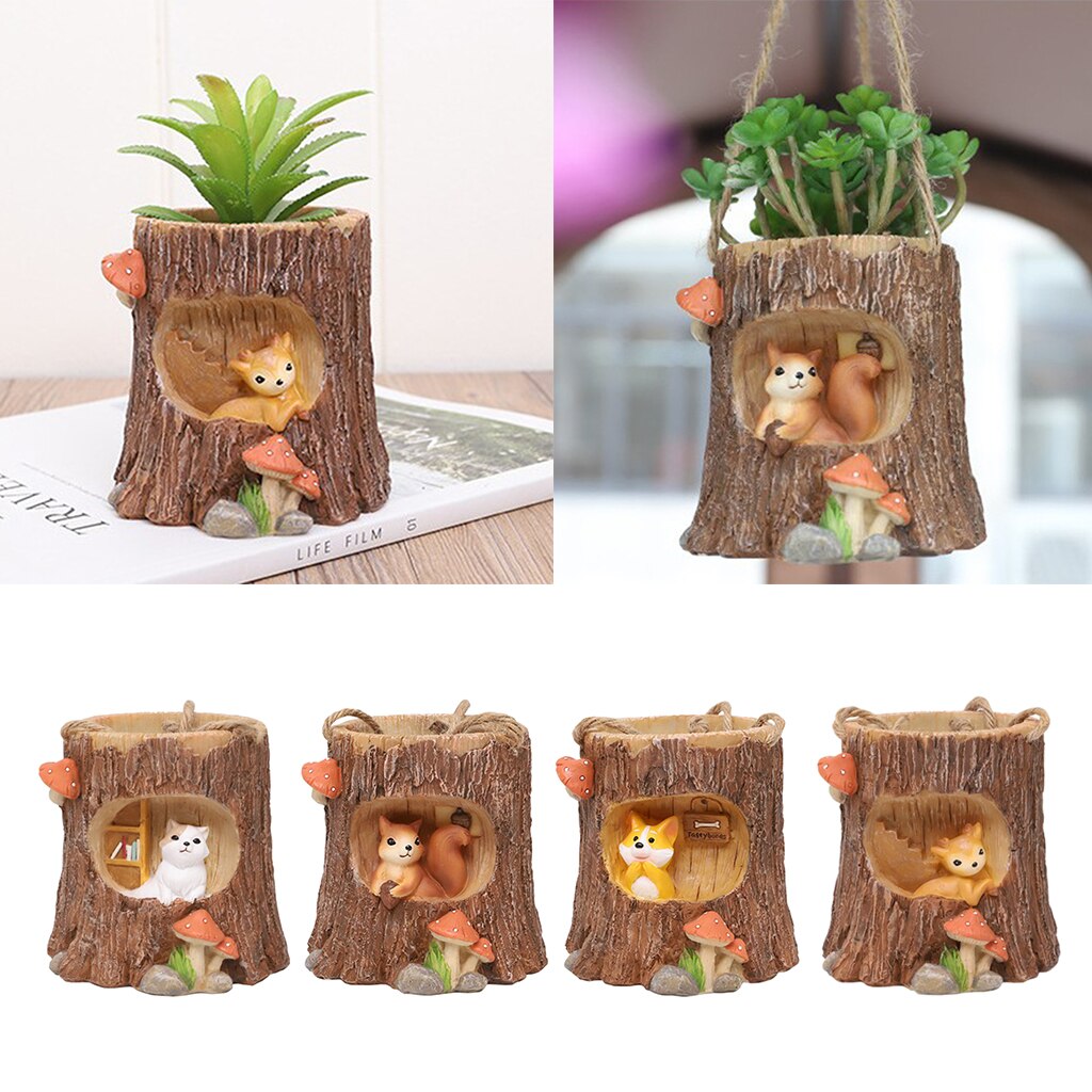 Belle planteuse en résine suspendue à souche d'arbre | Jardinières succulentes avec Drainage, Pot de plante de Cactus pour décor de table
