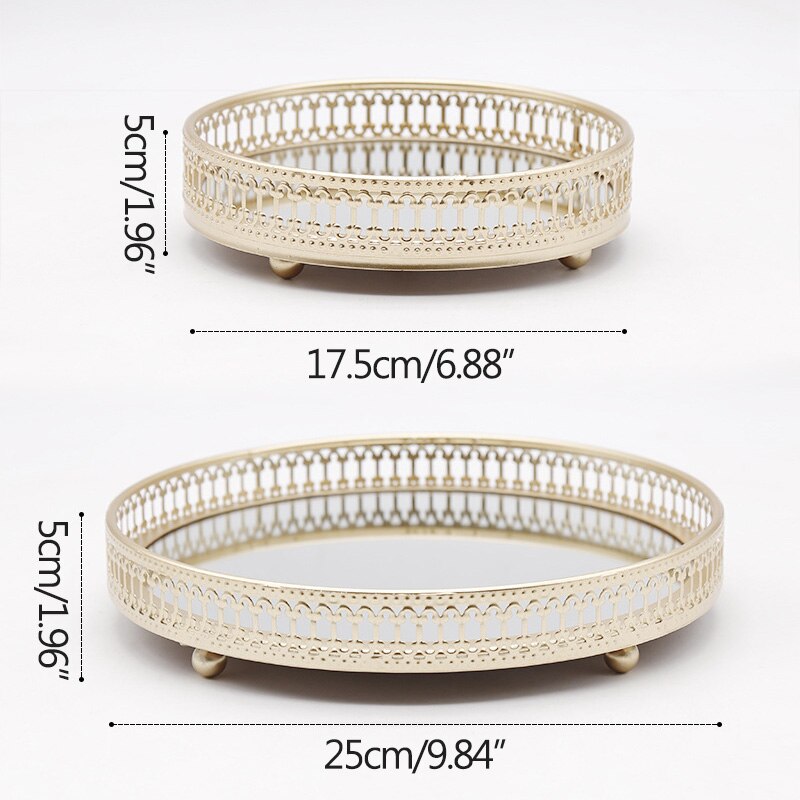 nordisch Luxus Gold Glas Spiegel Ablage Moderne Kunst Metall Snack-fach Ornament Hause Dekoration Zubehör Zimmer Dekor