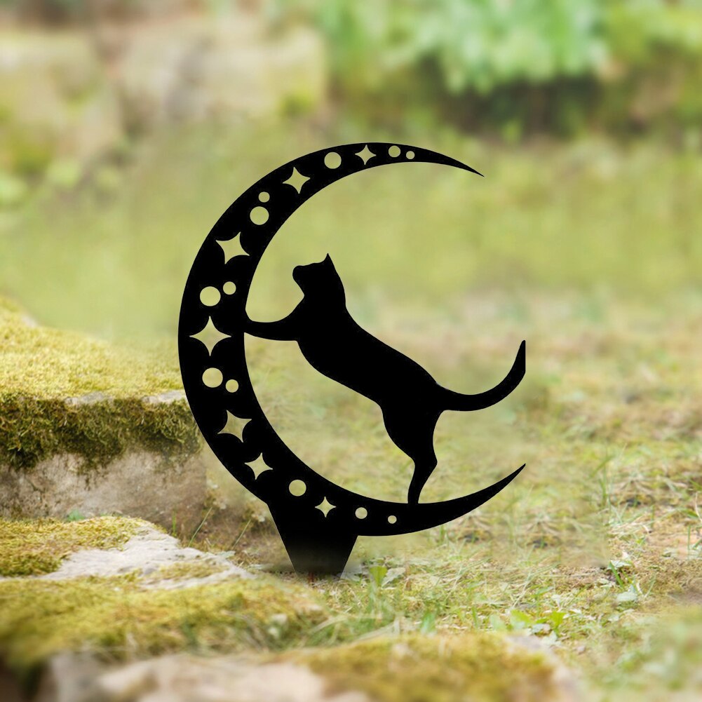 Garden Yard animal Silhouette Metal Iron Black Cat Silhouette Art Craft Garden Lawn Plug-in Decoration Sculptures Ornament