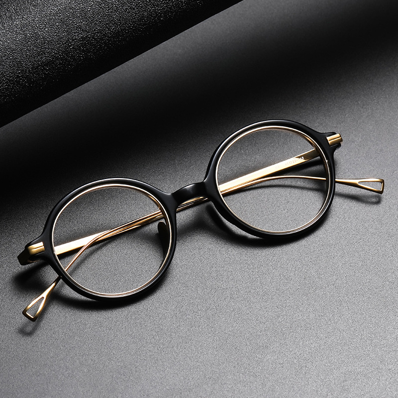 Lunettes rondes en acétate japonais pour hommes, montures en titane, bloquant la lumière bleue, prévention de la myopie, légères, KMN-140 Gafas