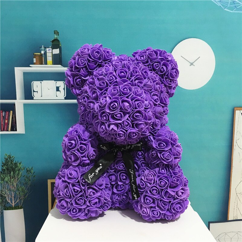 40cm Cute Rose Flower Teddy Bears Foam Bears Wedding Home Decorations Birthday Valentines's D Love Bear Dolls: Purple