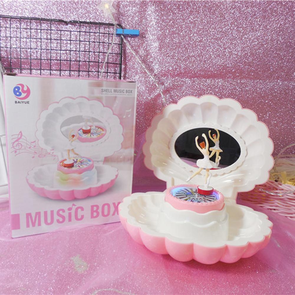 Pink Shell Shaped Rotating Girl LED Flashing Music Box Musical Toy shell Music baby room decoration Unisex Xmas home decor