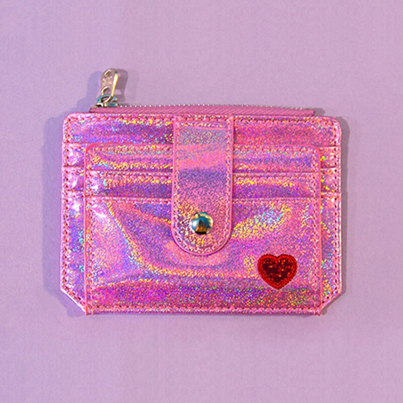 Dam plånbok korthållare mini framfickor plånbok glänsande myntväska för utomhusresor monederos mujer monedas: Rosa