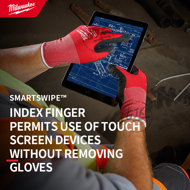 Milwaukee® 48-22-8901 cut level 1 nitril-dyppede handsker, blødt og behageligt for, åndbar handske, rød, m