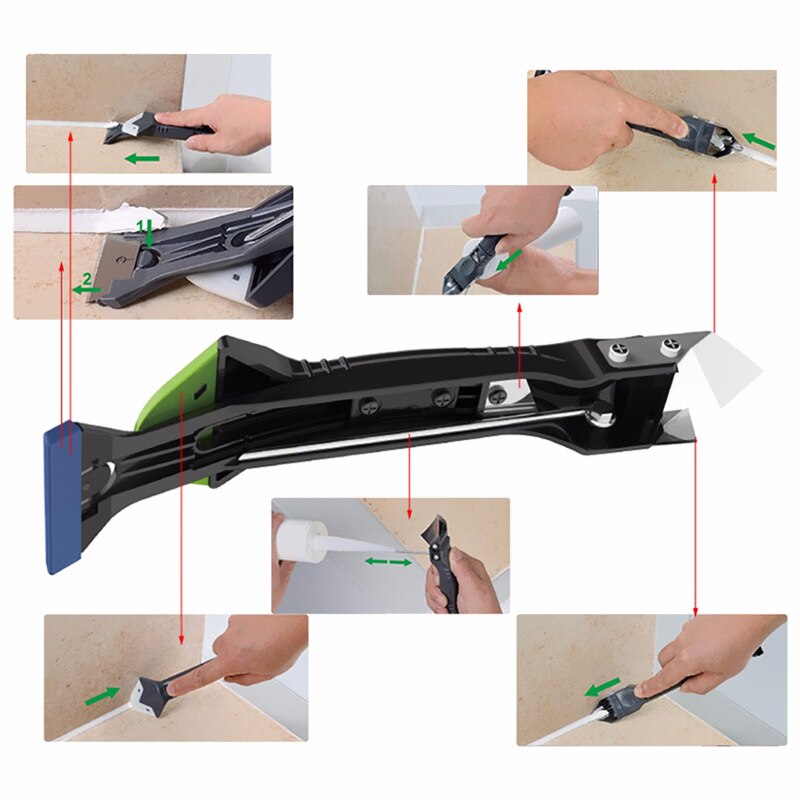 Espátula de silicona para raspar el ángulo, herramienta de costura 5 en 1, removedor de masilla, sellador, raspador suave, Kit de lechada, herramienta de limpieza de azulejos