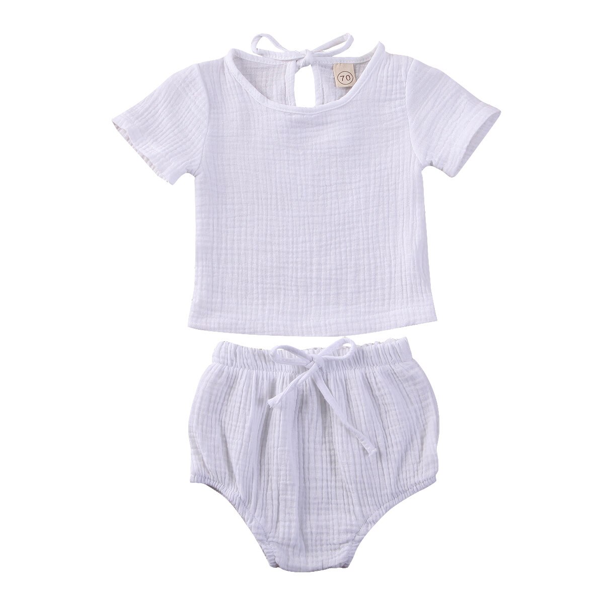 Kids Baby Boy Girl Clothes Cotton&Linen Tops+Shorts Pants Outfits Set: White / 12M