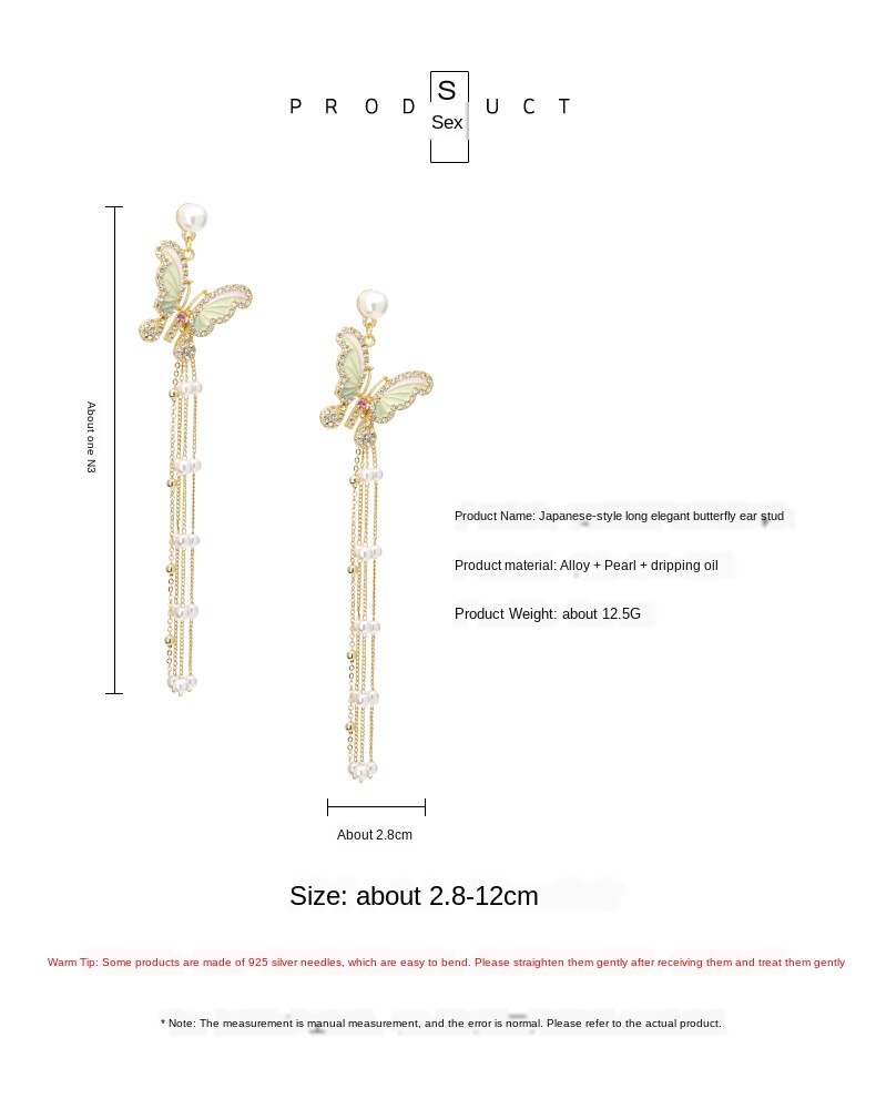 Temperamento barroco pérolas borboleta clipe brincos de luxo strass longo simulado pérolas borla borboleta clip em brincos