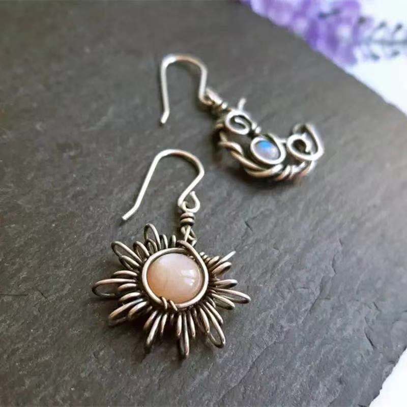 Böhmen Sonne und Mond Ohrringe Silber Farbe Kristall Tropfen Ohrringe Frauen Weibliche Boho Schmuck für sie