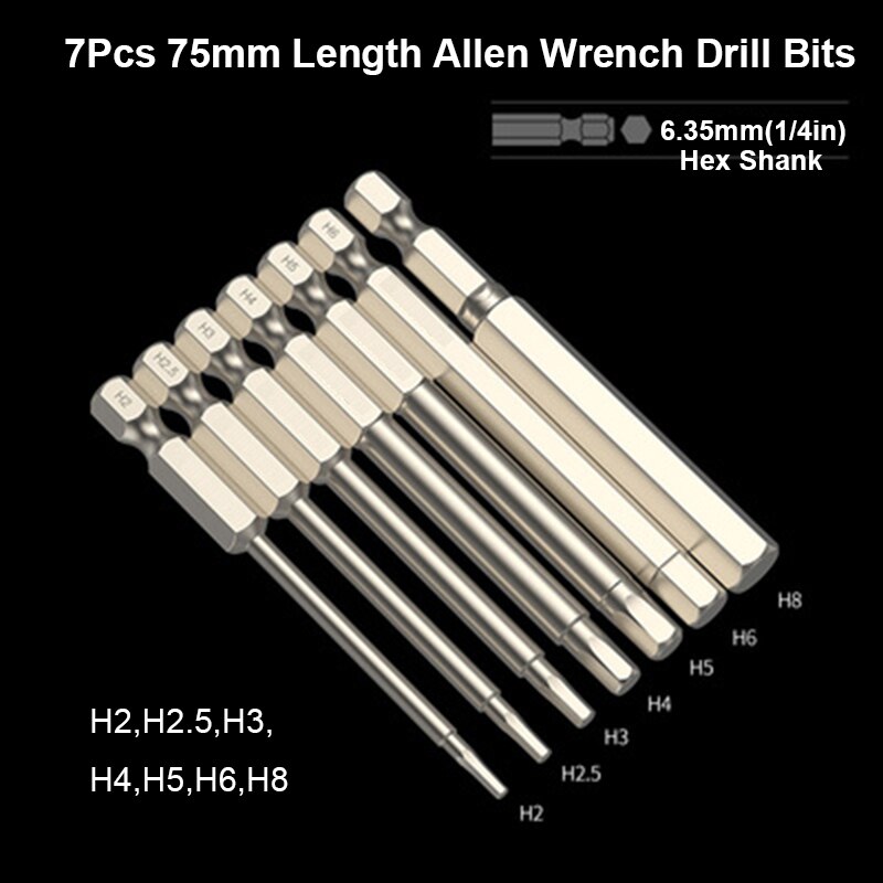 100mm Hex Head Allen Wrench Drill Bit Set S2 Steel Metric Hex Bit Set Magnetic Tip Hex Key Screwdriver Bits For Electric Drill