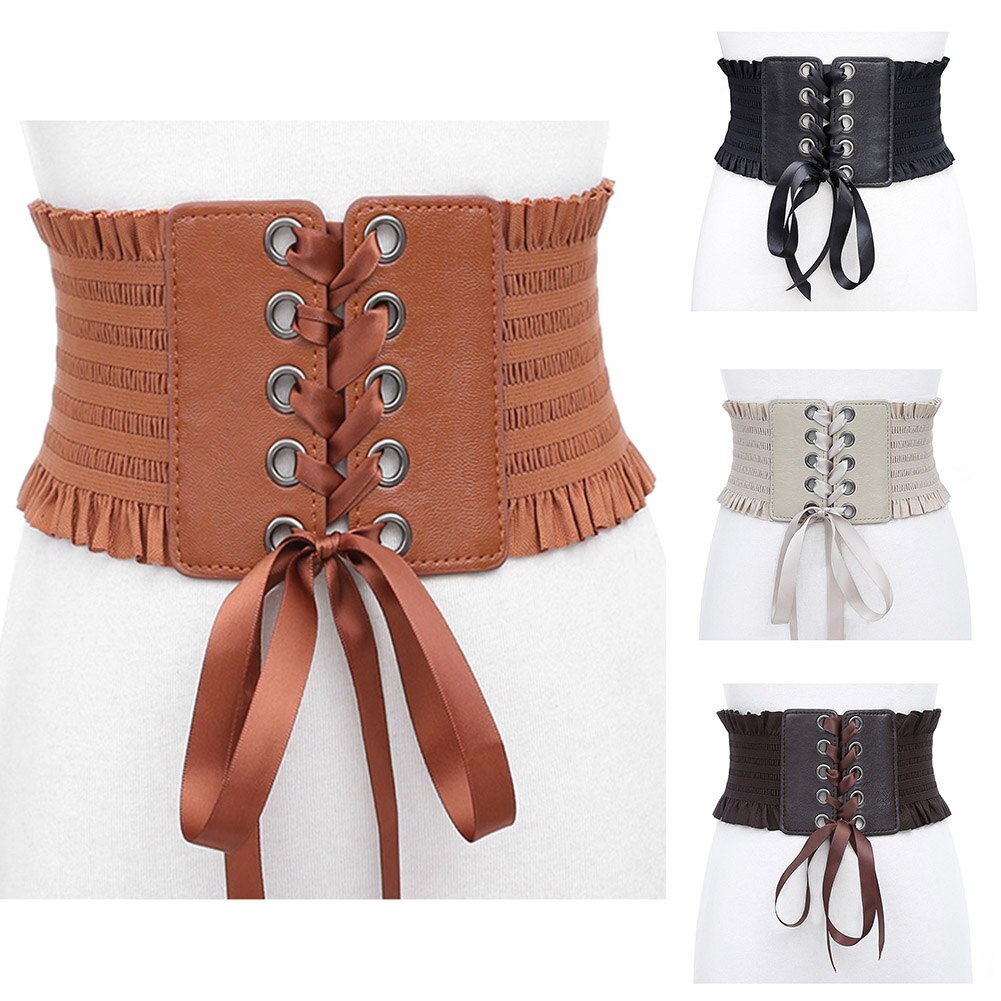 Gótico espartilho moda cintura cincher bustiers vestido largo espartilho cintura cinto de estiramento rendas até borlas fivela elástica superior
