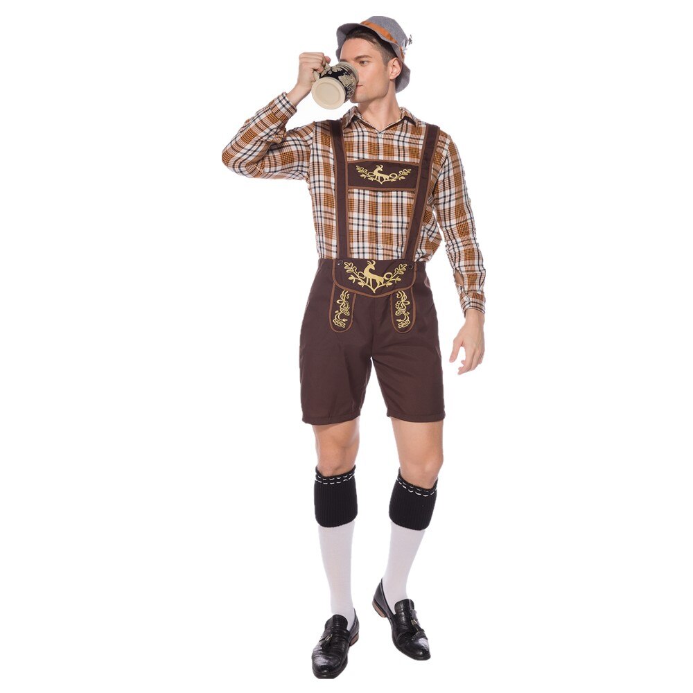 Alemanha adulto masculino tradicional oktoberfest traje bávaro lederhosen cerveja vestido extravagante masculino carnaval festa suspensórios shorts