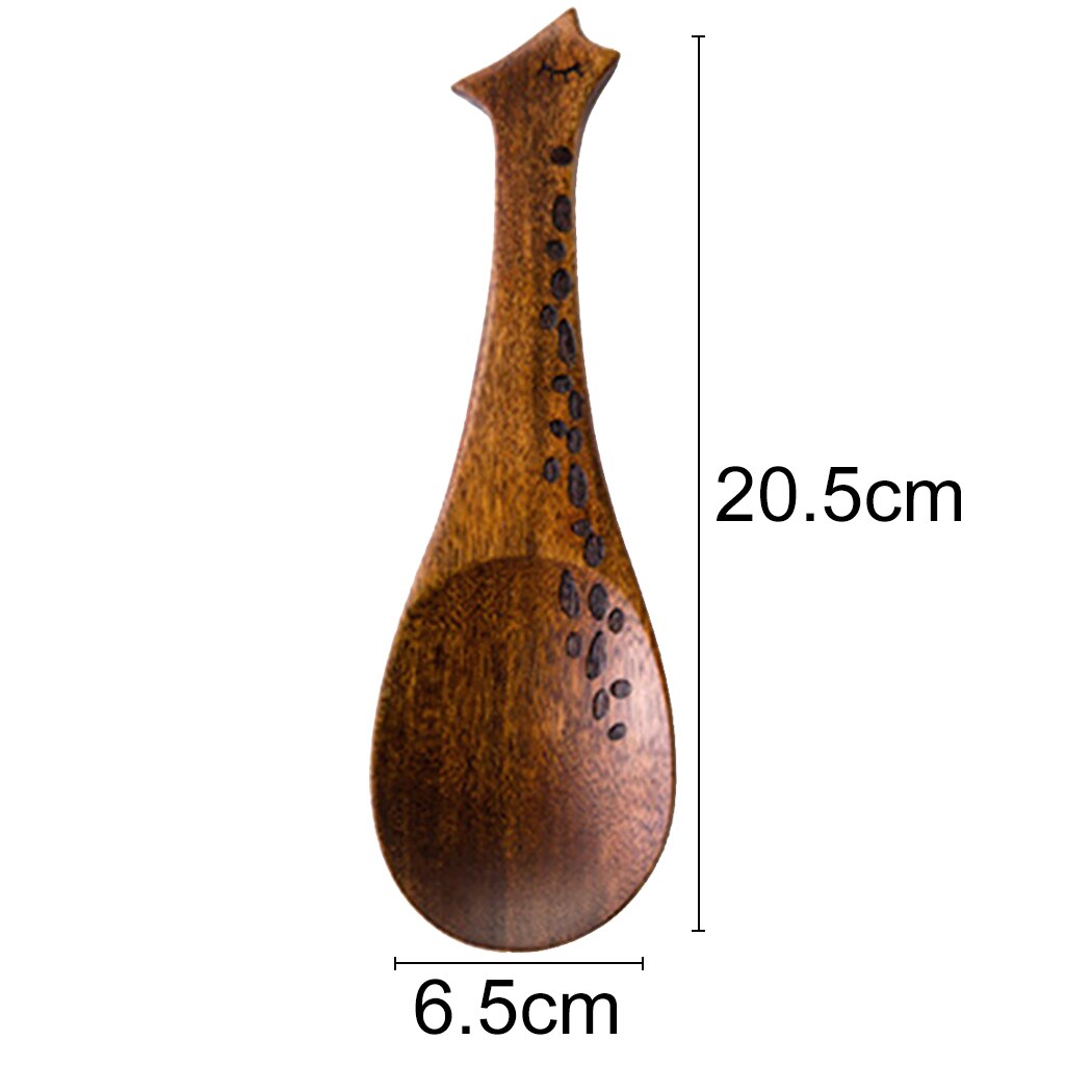 Cuchara de madera para arroz, utensilio de cocina tallado de madera, pato, pescado, arroz, cuchara de paleta, cuchara para sopa, cucharillas antiadherentes: Dark Brown Giraffe