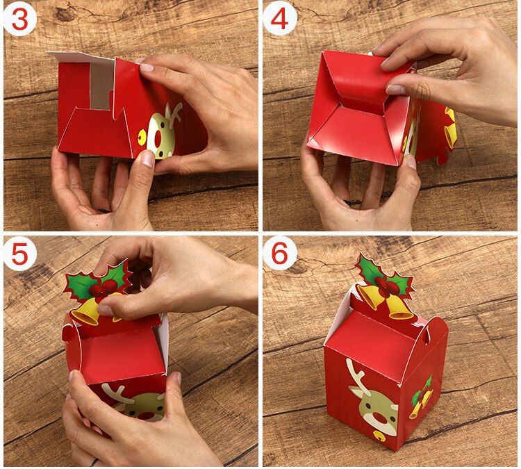 50 Stks/partij 10X8.5X8.5Cm Kerstavond Apple Papier Doos Cookies Snoep Verpakking Zak Gevouwen Doos christmas Party Kids