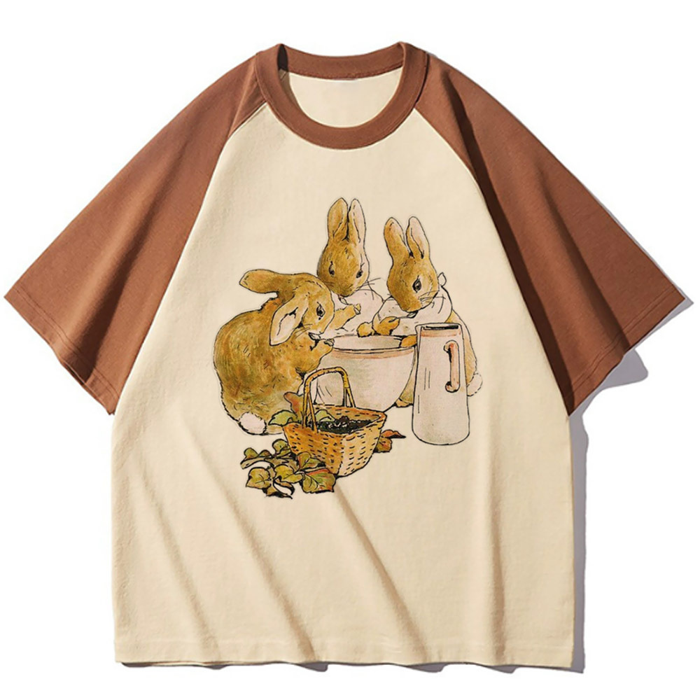 Cottagecore top damski modny wzór athleisure t shirt damski manga japońskie ubrania anime: L / Złota