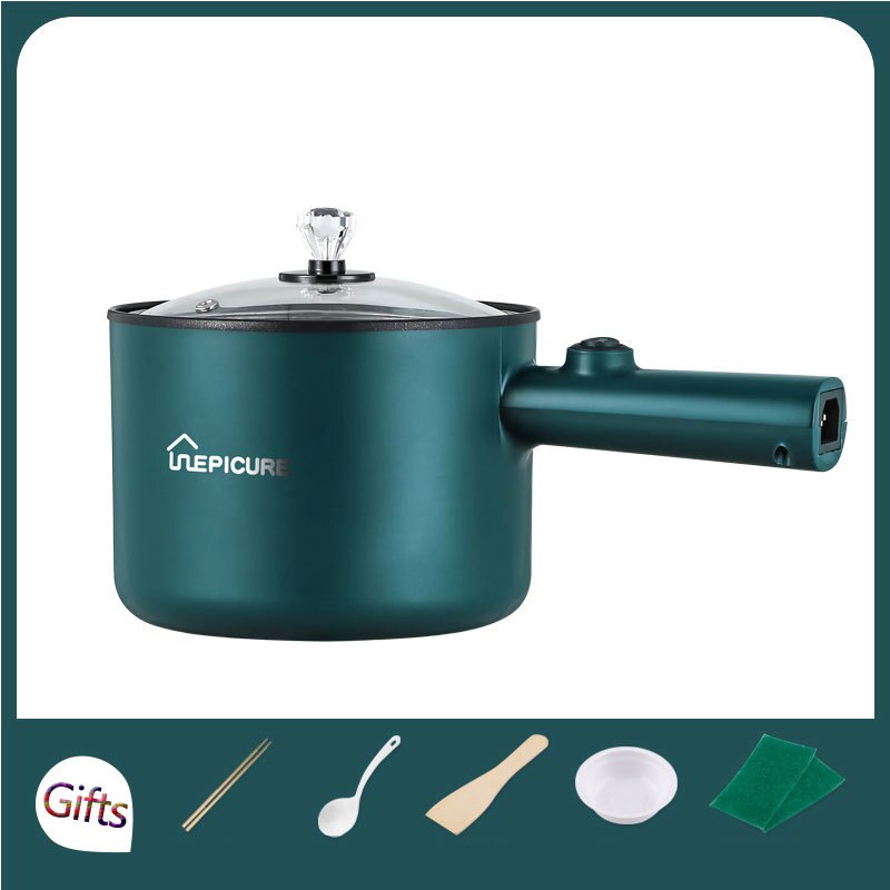 Elektrische Fornuis Machine Huishoudelijke 1-2 Mensen Pot Multi Elektrische Rijstkoker Non-stick Pan 110-220V Enkele/Dubbele Laag: Green Single pot / UK