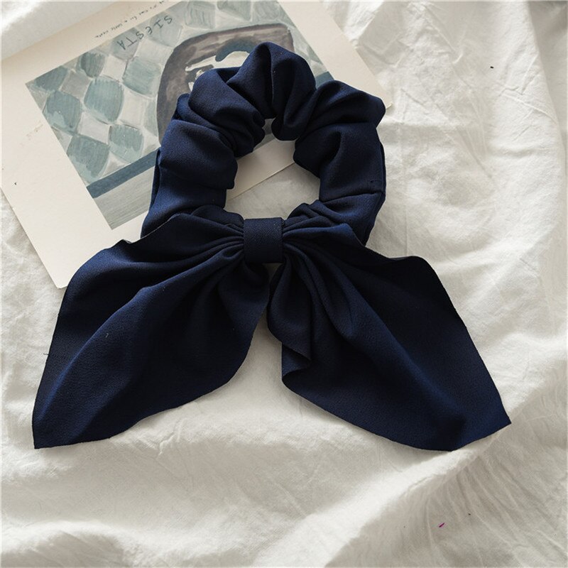 Kvinnor håraccessoarer hår scrunchie rosetter hästsvanshållare hårband godis färg rosett knut scrunchy flickor hårslipsar: Marin