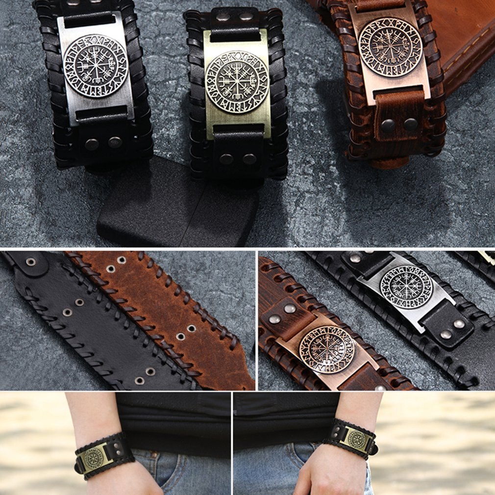 Juego de 3 pulseras Retro de Metal y cuero para hombre, joyería Vintage hecha a mano con ancla, pulseras, brazaletes para hombre, de joyería para hombre