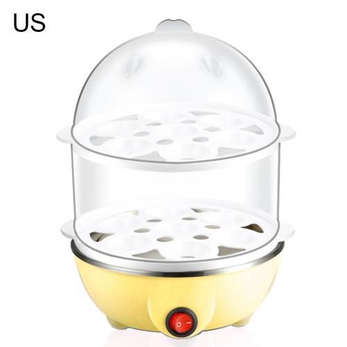 220V 350W Multifunction household Kitchen Mini Portable Multifunctional Double Layer Egg Cooker Boiler Boiled egg boiler steamer: Yellow US Plug