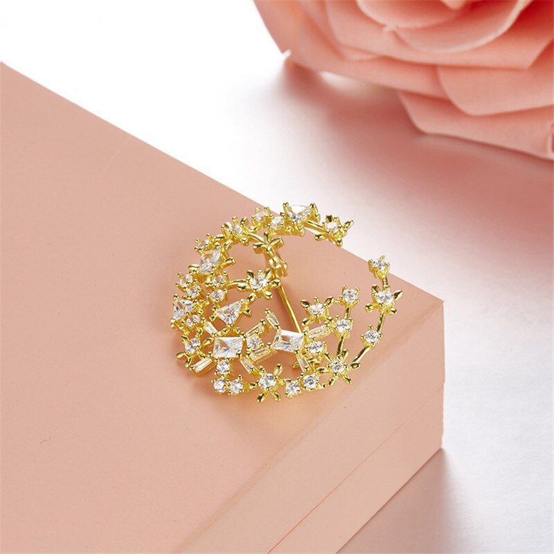 AAA CZ Zircon 925 Sterling Silver Snowflake Flower Brooch Women Wedding Hollow HE Snow Flower Brooch Pin Jewelry