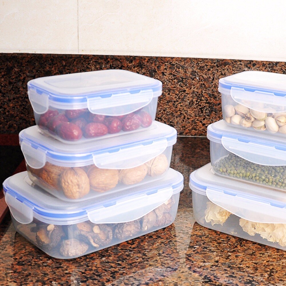 1 PC 380/650/1100ml Plastic Rectangle Kitchen Storage Box Fruit Food Storage Container Lunch Box Airtight Seal With Lid C42