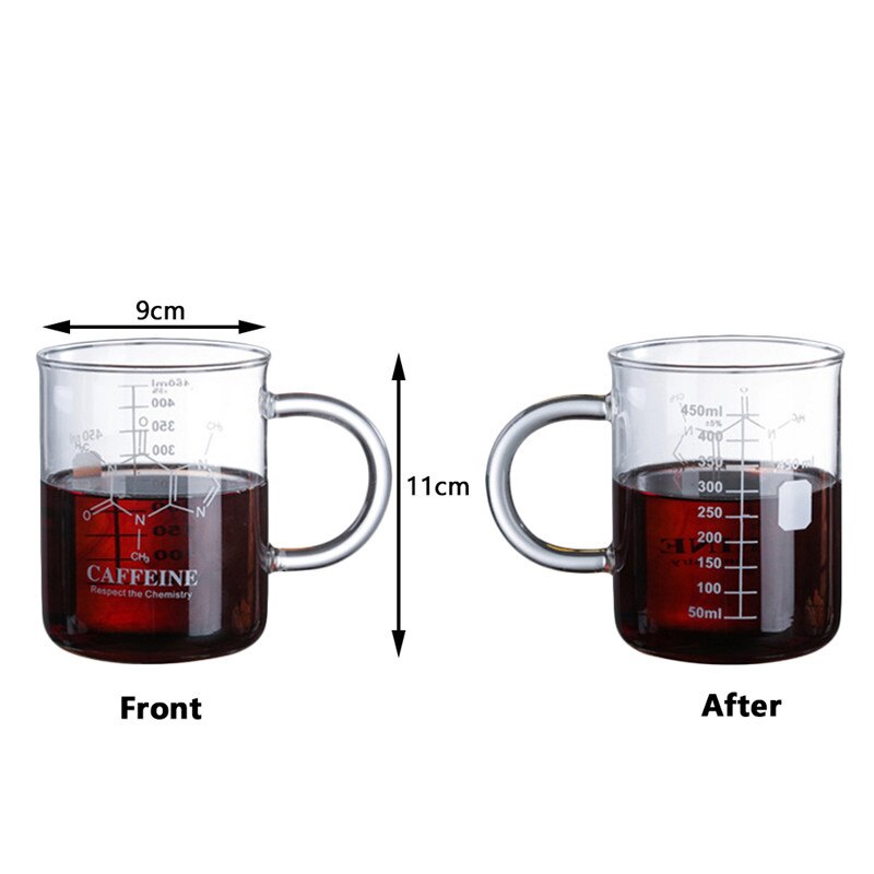 Caffeine Beaker Mug Graduated Beaker Mug with Handle Borosilicate Glass Cup Multi-Function Food Grade Measuring Cup