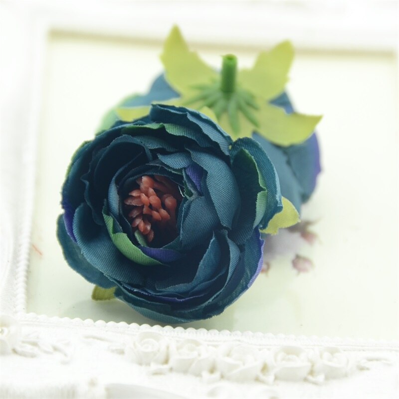 5 stk kunstige 5cm håndlavede knop silke blomsterhoveder til bryllup haven dekoration diy scrapbog håndværk kasse tilbehør: Gradvis blå