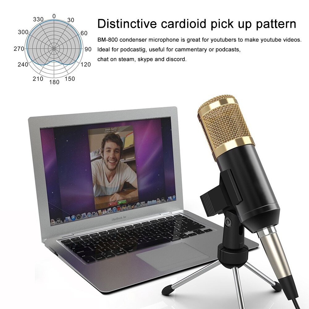 Micrófono electrónico de ordenador Gevo BM800, condensador de trípode de investigación de micrófono de 3,5mm con cable, karaoke portátil