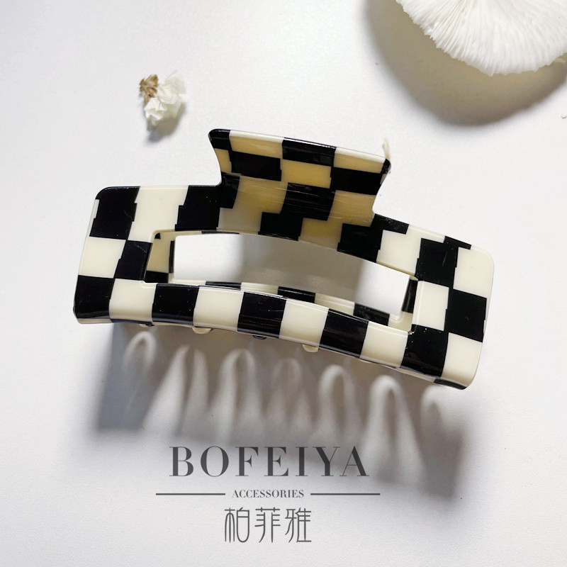 Zwart Wit Plaid Acetaat Haar Klauw Clips Voor Meisjes Grote Haarspelden Vrouwen Bobby Pin Accessoires Hoofddeksels Make Hair Styling Tool: rectangle 10cm