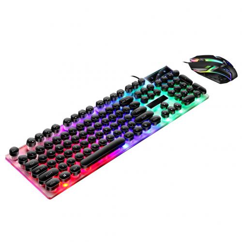 GTX300 USB Wired Colorful LED Backlit Gaming Keyboard with Mouse for PC Laptop: Black