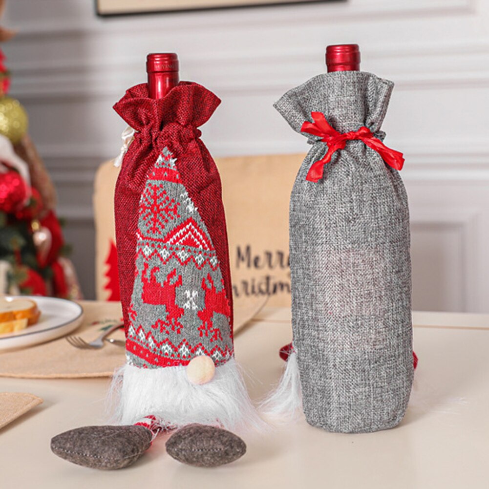 Kerst Rode Wijn Fles Covers Bag Linnen Kerstman Champagne Fles Cover Kerst Decoraties Voor Huis