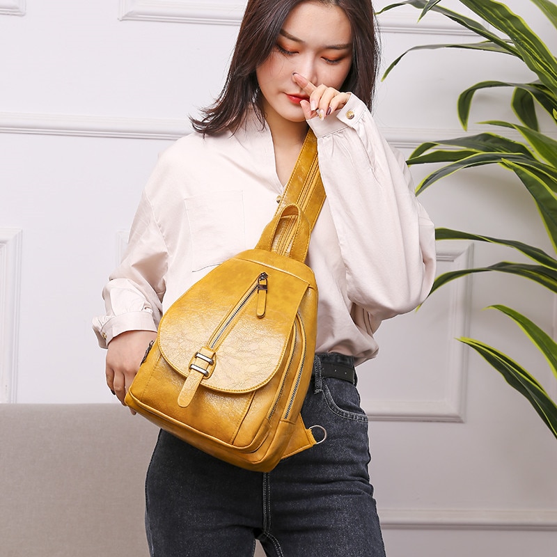 Vintage Women Backpack for Ladies Travel Back Bag Chest Shoulder Bag Good Oil Wax PU Leather Female Backbag Mochila