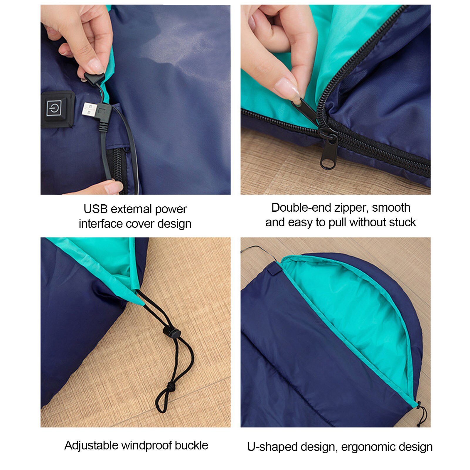 Elektrische Heizung Camping Schlafsack Wasserdicht 4 Saison Warme Umschlag Rucksack Schlafsack Für draussen Reisen Wandern