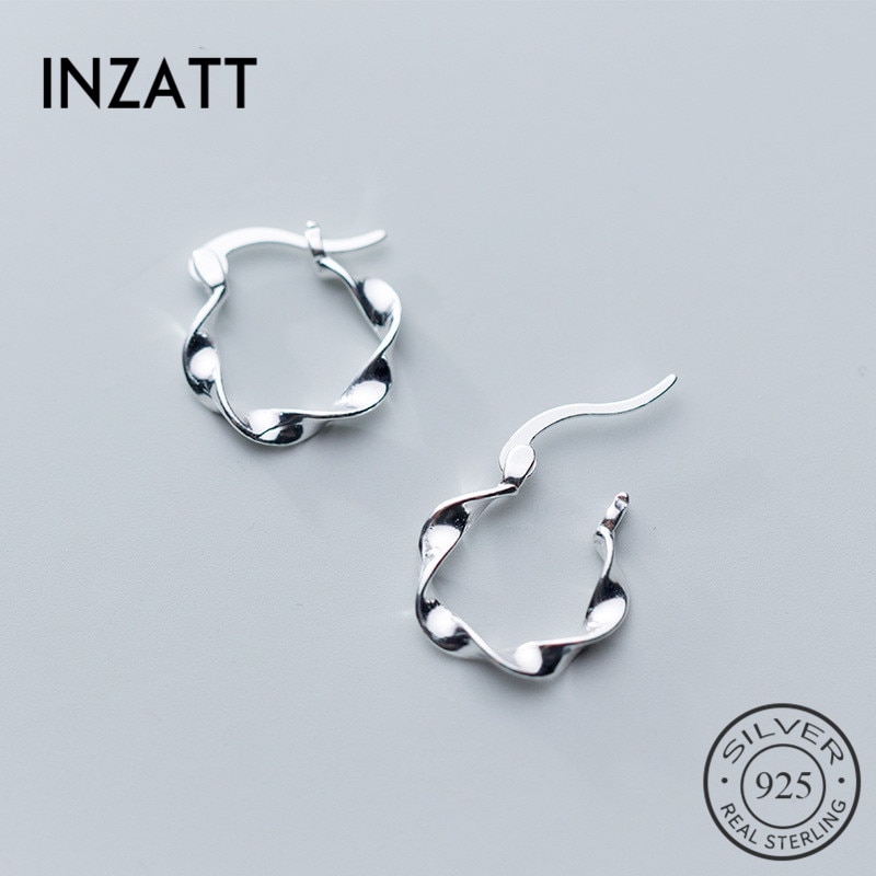 INZATT Real 925 Sterling Silver OL Geometric Wave Hoop Earrings For women Party Minimalist Earrings Fine Jewelry Accessories