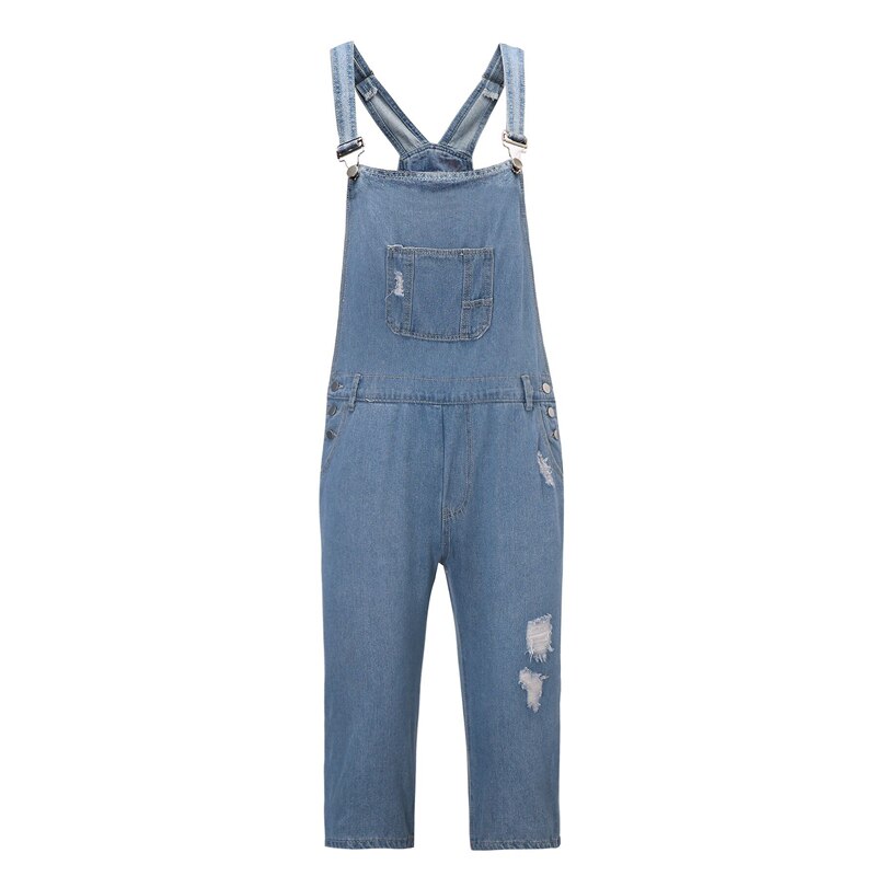 Ripped High Waisted Denim Overall Shorts for Men Distressed Bib Overall Jean Shorts Suspender Pants Plus Size