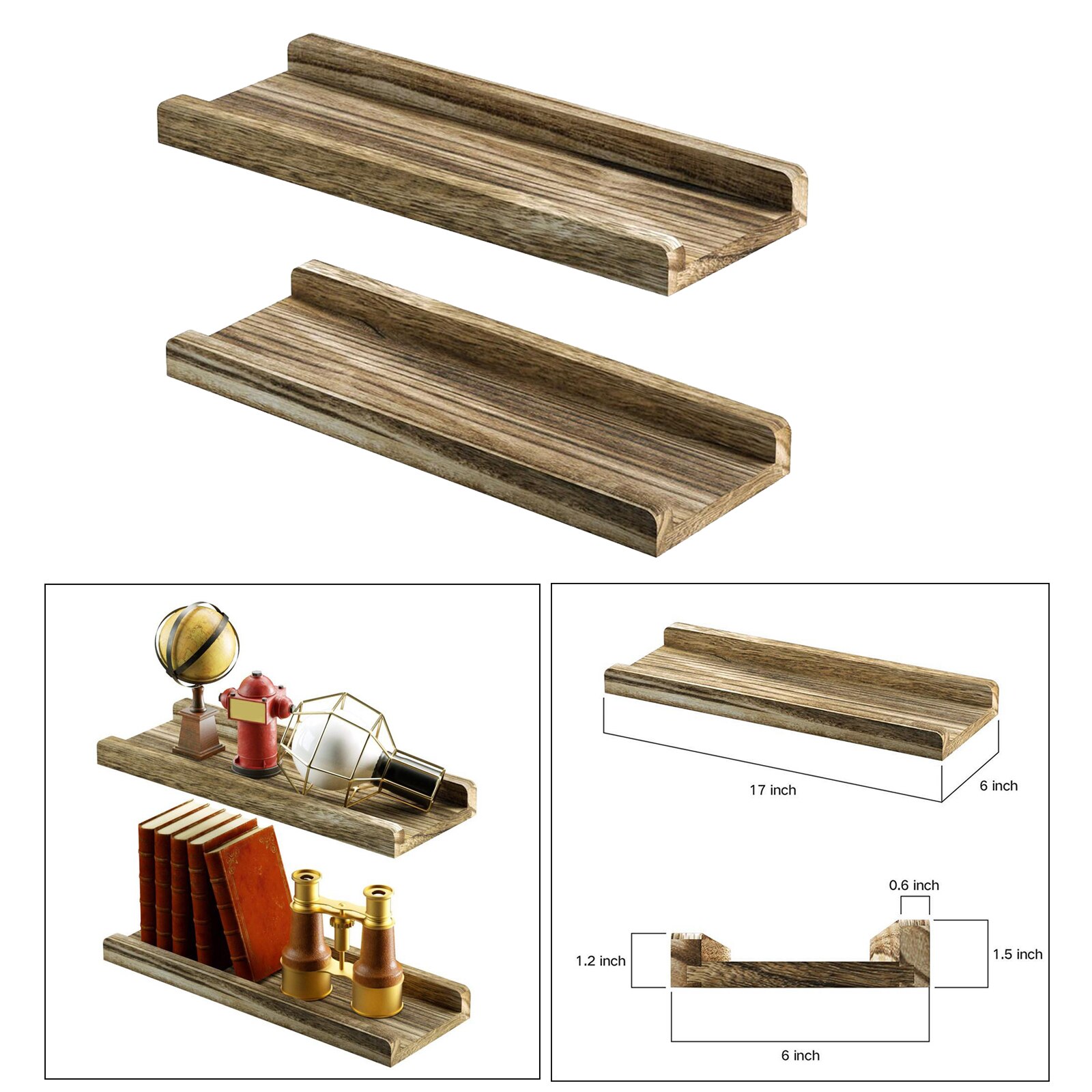 2x Floating Shelves for Wall Mounted,Modern Rustic All Wood Wall Shelves for Bedroom, Bathroom, Family Room, Kitchen